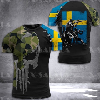 Sweden Veteran ARMY เสื้อยืดลําลอง แขนสั้น คอกลม พิมพ์ลายธงทหาร 3D คุณภาพสูง เหมาะกับฤดูร้อน สําหรับผู้ชาย ผู้หญิง -4