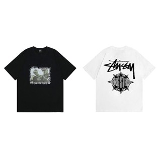 Stussy&amp;ga-ng- ST-ARR- เสื้อยืดคอกลม แขนสั้น พิมพ์ลายตัวอักษร สไตล์คลาสสิก สําหรับผู้ชาย และผู้หญิง