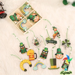 Espo จี้ไม้ รูปหมวกตุ๊กตา St Patricks Day สีเขียว สําหรับของขวัญ 12 ชิ้น