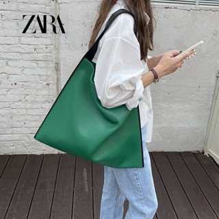 Zara กระเป๋าสะพายไหล่ ทรงโท้ท ทรงสี่เหลี่ยม ขนาดใหญ่ จุของได้เยอะ สีคอนทราสต์ สไตล์มินิมอล สําหรับผู้หญิง