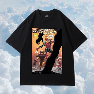 เสื้อยืดสีขาวเสื้อยืด พิมพ์ลายโปสเตอร์ Spiderman XMAN MARVEL DISNEY H&amp;M สําหรับผู้ชายS-4XL