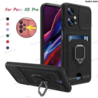 Slot Card Cover Camera Lens Protect Slide Window Shockproof Armor Card Pocket Holder Case for Xiaomi Poco X5 Pro 5G