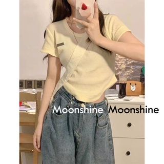 Moon เสื้อครอป เสื้อแฟชั่นผู้หญิง y2k สีพื้น สําหรับผู้หญิง ใส่ไปคลับ ปาร์ตี้ 2023 NEW Jl2189