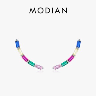 Modian ต่างหูสตั๊ด เงินสเตอร์ลิง 925 ทรงสี่เหลี่ยมผืนผ้า ทรงเรขาคณิต สีรุ้ง สไตล์วินเทจ กันแพ้ เครื่องประดับ สําหรับผู้หญิง งานแต่งงาน