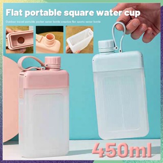 ขวดน้ำสี่เหลี่ยมแบนการเดินทางกลางแจ้งแบบพกพากระเป๋า Botol Air Creative Sports Aquaflask Simple Tumbler