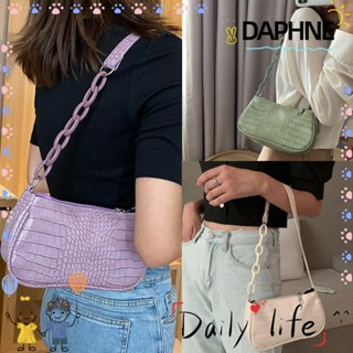 DAPHNE กระเป๋าสะพายไหล่ ขนาดเล็ก ลายหนังจระเข้ สีพื้น สไตล์เรโทร สําหรับผู้หญิง