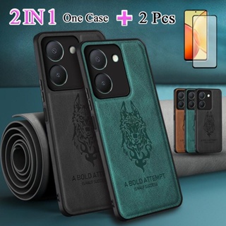 2 IN 1 เคสโทรศัพท์หนัง เซรามิค กันรอยหน้าจอ ทรงโค้ง พร้อมฟิล์มเซรามิค สําหรับ VIVO Y36 5G