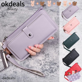 OKDEALS กระเป๋าสตางค์แฟชั่น หนัง PU มีซิป ทรงสลิม