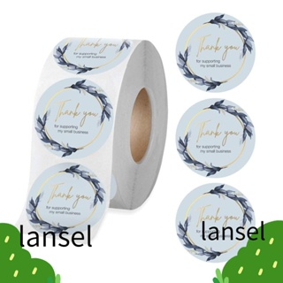 LANSEL ม้วนสติกเกอร์ฉลาก Thank You มีกาวในตัว ทรงกลม ลายดอกไม้ 1.5 นิ้ว 500 ชิ้น 1 ม้วน 500 ชิ้น