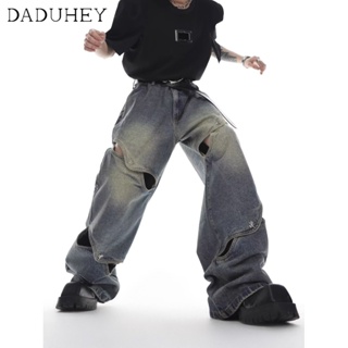 DaDuHey🔥 2023 American Style Summer Ins Trendy Fashion Loose Straight Jeans Mens Hip Hop Vibe Style High Street Retro Washed Ripped Casual Pants