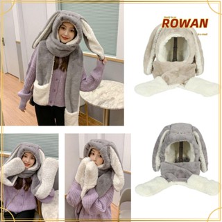 ROWANS ผ้าพันคอ หมวกหูกระต่าย หนานุ่ม กันลม พร้อมชุดถุงมือ หมวก ถุงมือ