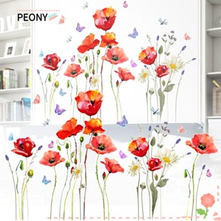 Peonypavilion สติกเกอร์ PVC ลายดอกไม้สีแดง 70 ซม. X110 ซม. สําหรับตกแต่งผนังห้องนอน