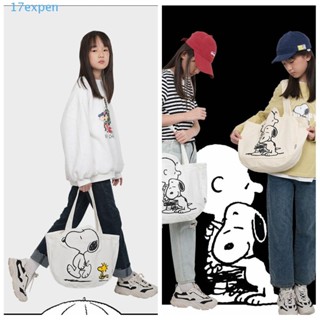 Expen กระเป๋าถือ กระเป๋าช้อปปิ้ง ผ้าแคนวาส ลายการ์ตูน Snoopy ความจุขนาดใหญ่ สําหรับนักเรียน