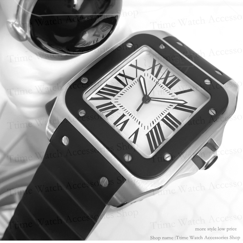 สายนาฬิกาข้อมือ ยางซิลิโคนนิ่ม กันน้ํา สีดํา 23 มม. สําหรับ Cartier Santos 100