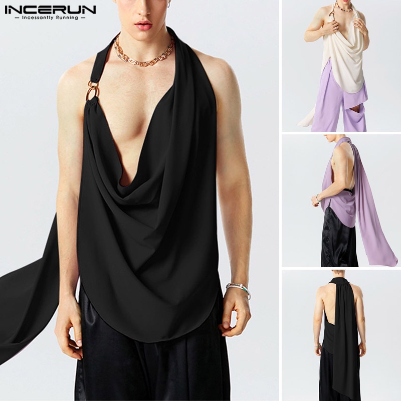 Incerun เสื้อกล้าม แขนกุด คอสวิง สีพื้น สไตล์วินเทจ สําหรับผู้ชาย