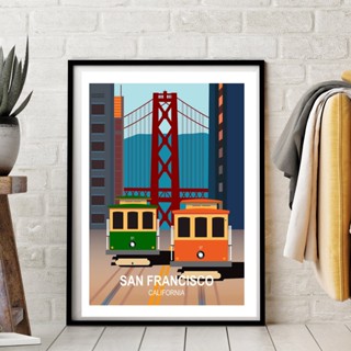 San Francisco โปสเตอร์ผ้าใบ พิมพ์ลายสะพานสีทอง สไตล์เรโทร สําหรับตกแต่งผนังบ้าน 0711