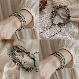 พร้อมส่ง สร้อยข้อมือ ประดับลูกปัด หลากสีสัน ปรับได้ สไตล์ฝรั่งเศส