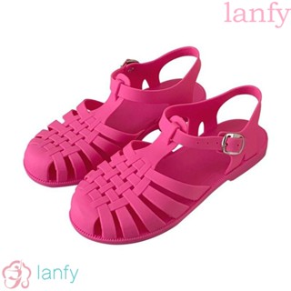 Lanfy รองเท้าแตะเจลลี่ พื้นนิ่ม แกะสลักกลวง กันลื่น ใส่สบาย เหมาะกับเดินชายหาด แฟชั่นฤดูร้อน สไตล์โรมัน สําหรับผู้หญิง