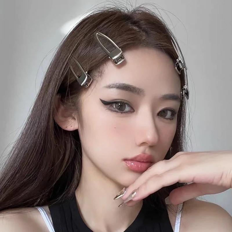 กิ๊บติดผม โลหะผสมเงิน เรียบง่าย / กิ๊บปากเป็ดสามเหลี่ยม กลวง Y2K / กิ๊บติดผมหน้าม้าด้านข้าง เสน่ห์ สไตล์เกาหลี