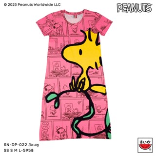 แตงโม (SUIKA) -คอกลมแขนสั้นชุดเดรสผ้ายืด SNOOPY ลายลาย Woodstock   (SN.DO-022)