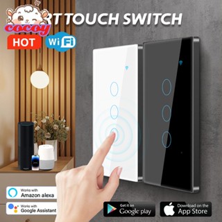 cocoy สวิตช์ไฟอัจฉริยะ, Tuya App Wifi, สีขาว 1/2/3/4 Gang กระจกเทมเปอร์แผงสัมผัส Touch Wall Mount Switches ใช้งานได้กับ Alexa/ Go-ogle Home