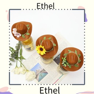 Ethel1 หมวกผ้าสักหลาด ลายดอกทานตะวัน สไตล์คาวบอย สร้างสรรค์ สําหรับตกแต่งขวดไวน์ 2 ชิ้น