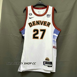 【คุณภาพสูง】นักเก็ตเดนเวอร์ Nba 2022-23 ของแท้ สําหรับผู้ชาย #27 เสื้อกีฬาแขนสั้น ลายทีม Jamal Murray City Edition ชุดเหวี่ยง สีขาว