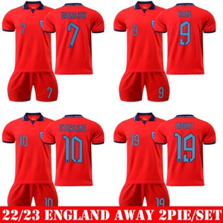 เสื้อกีฬาแขนสั้น ลายทีมชาติฟุตบอล England Away Jersey Kane Grealish Sterling 22-23 ชุด 2 ชิ้น ต่อชุด