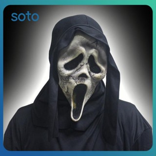 ♫ Ghost Mask God Of Death Scream 6 หน้ากาก Cos Skull Headgear Metamorphosis สยองขวัญ White Ghost Face Ghost Halloween Latex Headgear