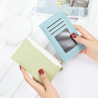 Spot# card bag female zipper coin purse 2021 new spot wholesale PU leather stitching contrast color card small fresh wallet 8jj