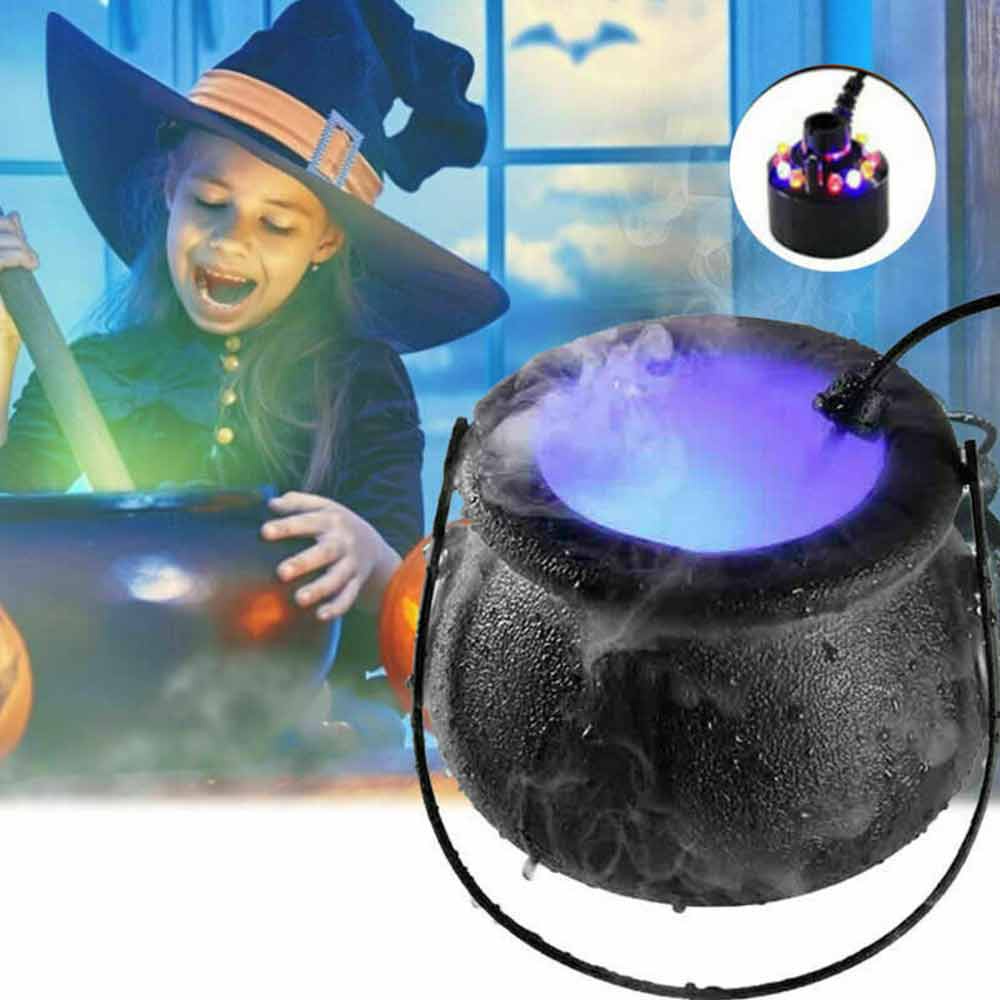 Prop Halloween Witch Pot Smoke Machine Mist Maker Party Decor Color Light 12LED