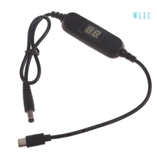 Will สายเคเบิลพาวเวอร์ USB C เป็น 5 5x2 1 มม. 2V-12V ปรับได้ AA+AAA LR20 9V แบบเปลี่ยน