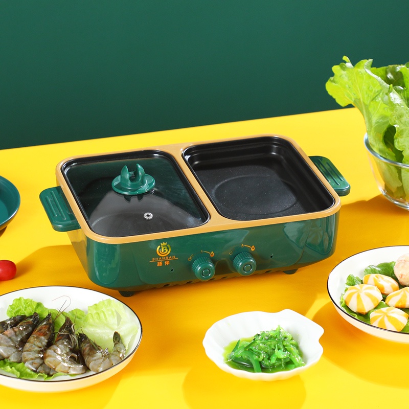 อเนกประสงค์ กระทะปิ้งย่าง เตาปิ้งย่างไฟฟ้า กระทะไฟฟ้า3สี เตาปิ้งย่าง หม้อสุกี้ชาบู ไม่ติดกระทะ กระทะอเนกประสงค์ 2in1เตาป - รูปที่ 2