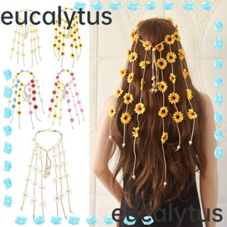 Eucalytus1 ที่คาดผม ผ้าถัก ลายดอกเดซี่ ประดับพู่ สีขาว สไตล์โบฮีเมียน สําหรับเจ้าสาว