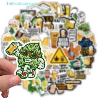 Trillioncatalpa สติกเกอร์ ลายใบเบียร์ และตัวอักษรตลก สําหรับติดตกแต่งกีตาร์ สเก็ตบอร์ด แล็ปท็อป 50 ชิ้น