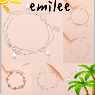 Emilee สร้อยข้อมือลูกปัดนําโชค เรียบง่าย สตรอเบอร์รี่ คริสตัล ชุบเงิน กําไลข้อมือ เครื่องประดับ