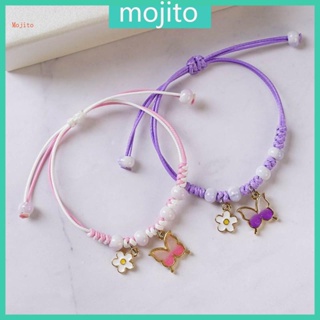 Mojito สร้อยข้อมือเชือกถัก จี้ผีเสื้อ ดอกไม้ ปรับได้ เรียบง่าย