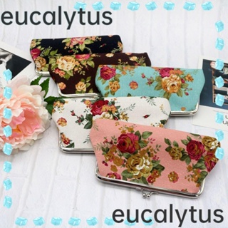 Eucalytus1 กระเป๋าสตางค์ ผ้าแคนวาส ลายดอกไม้ ใส่เหรียญ ลิปสติก เครื่องสําอาง สําหรับผู้หญิง