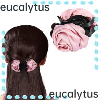 Eucalytus1 กิ๊บติดผมหางม้า ริบบิ้นพลาสติก ลายดอกไม้ สําหรับผู้หญิง