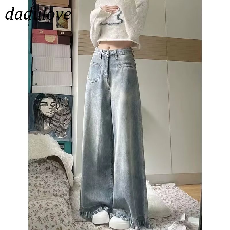 DaDulove New American Ins High Street Retro Raw Edge Jeans Niche High Waist Loose Wide Leg Pants Trousers