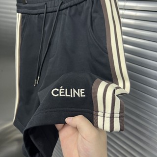 COHI CELINE [High version] 2023 trendy mens side ribbon stitching embroidered logo shorts popular casual cropped pants for women