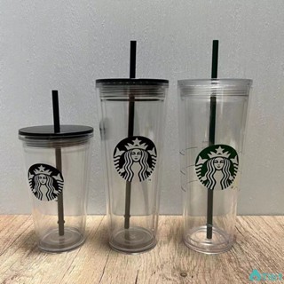 แก้ว Starbucks Cup สองชั้น ถ้วยใส Straw Cup 710ml/473ml ออนซ์ เหมาะสำหรับ Office TH1