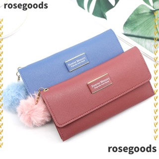 Rosegoods1 กระเป๋าสตางค์ ใบยาว หนัง PU ความจุขนาดใหญ่ สีพื้น เรียบง่าย สําหรับผู้หญิง