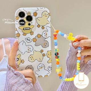 เคสโทรศัพท์มือถือ Tpu นิ่ม กันกระแทก ลายการ์ตูนเป็ดน่ารัก ประดับมุก พร้อมสายคล้องมือ สําหรับ Infinix Smart 5 6 Hot 11s 10T 10s Hot 9 11 10 Play Note 8 Infinix Hot 10 Lite