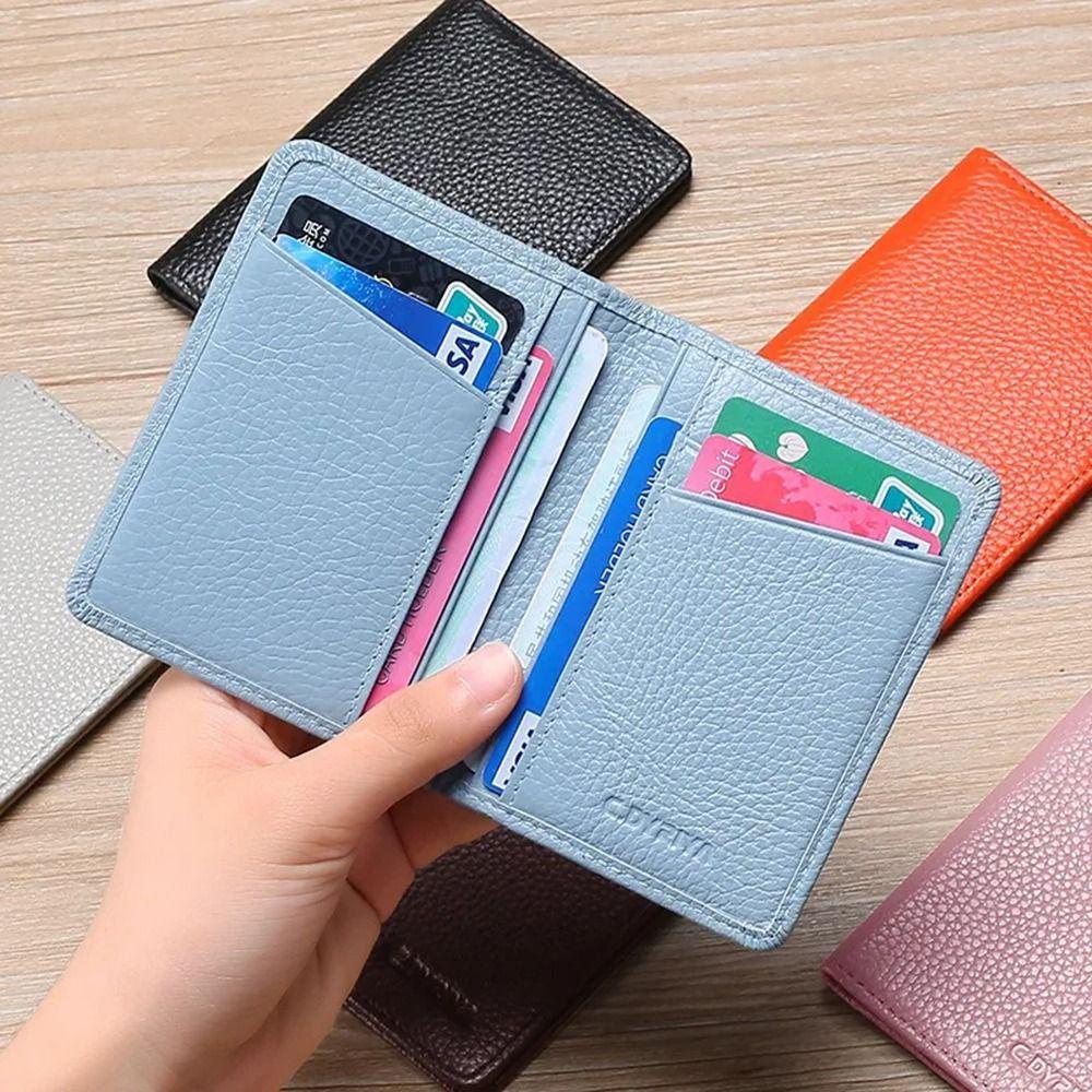 กระเป๋าใส่นามบัตร หนัง PU แบบพกพา สีพื้น สําหรับผู้ชาย และผู้หญิง