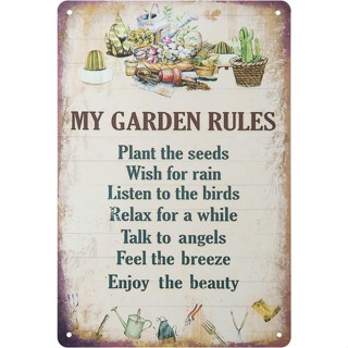 ป้ายโลหะดีบุก ลาย My Garden Rules สไตล์วินเทจ ขนาด 8x12 นิ้ว สําหรับตกแต่งผนังบ้าน สวน ห้องครัว