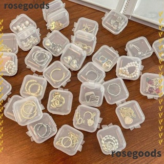 Rosegoods1 กล่องพลาสติกใส ขนาดเล็ก แบบพกพา กันฝุ่น สําหรับใส่เครื่องประดับ ต่างหู ยา 24 ชิ้น