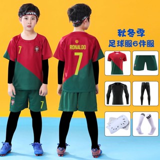 [Jennyแนะนํา] 2023 หมายเลขโปรตุเกส เสื้อกีฬาแขนยาว ลายทีมชาติฟุตบอล Rock Jersey National Team 7 C สําหรับเด็กนักเรียนผู้ชาย และผู้หญิง