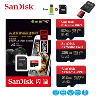 Sandisk Extreme Pro Flash การ์ดหน่วยความจํา Micro SD 128GB SDXC UHS-I 1TB 512GB 256GB 64GB U3 V30 TF สําหรับกล้อง