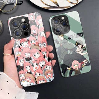 เคสโทรศัพท์มือถือกระจกนิรภัย แบบแข็ง ป้องกันเลนส์ ลายการ์ตูนอนิเมะ Spy Family สําหรับ iPhone 14 Pro Max 13 11 12 X XR XS 7 8 SE 2020